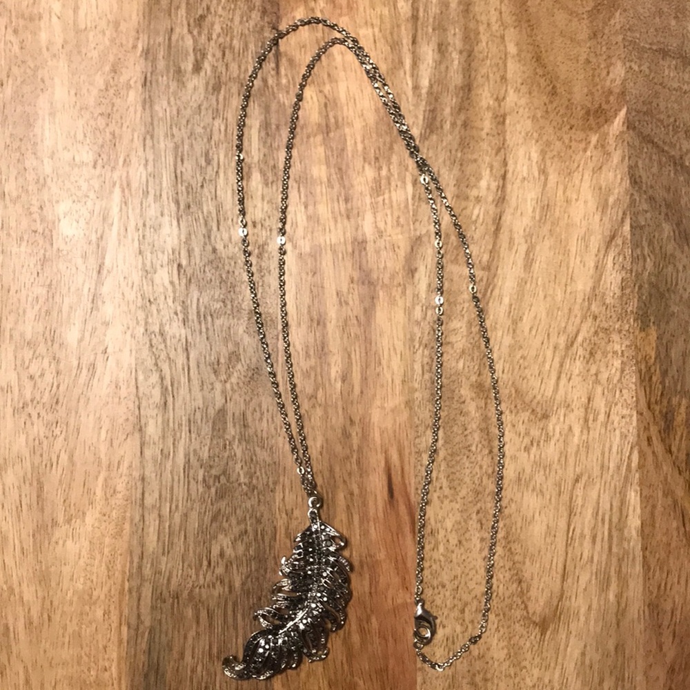 Sparkly Metal Feather Necklace